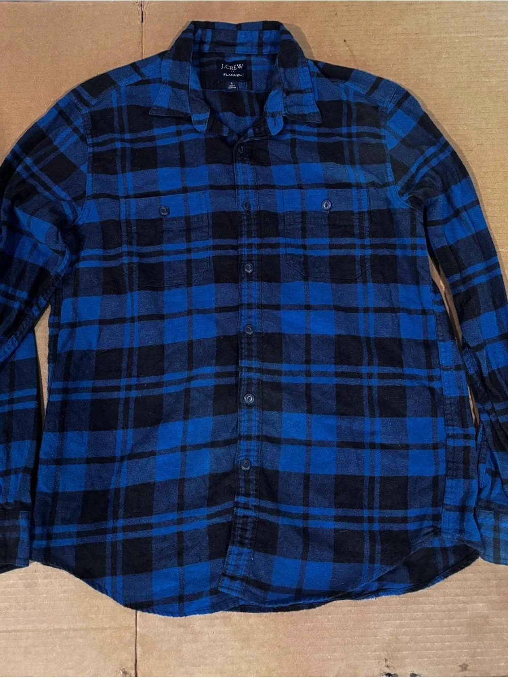 J. Crew Men’s Black and Blue Plaid Button-Up Shirt